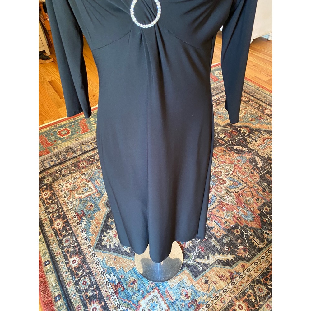 Jones‎ Wear Dress Womens Black V-Neck Rhinestone Ring Long Sleeve Midi Dress 8 - Picture 10 of 11